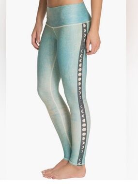 Teeki Yoga Pants Aqua Moon-Phase Side-Stripe Leggings Vintage Style